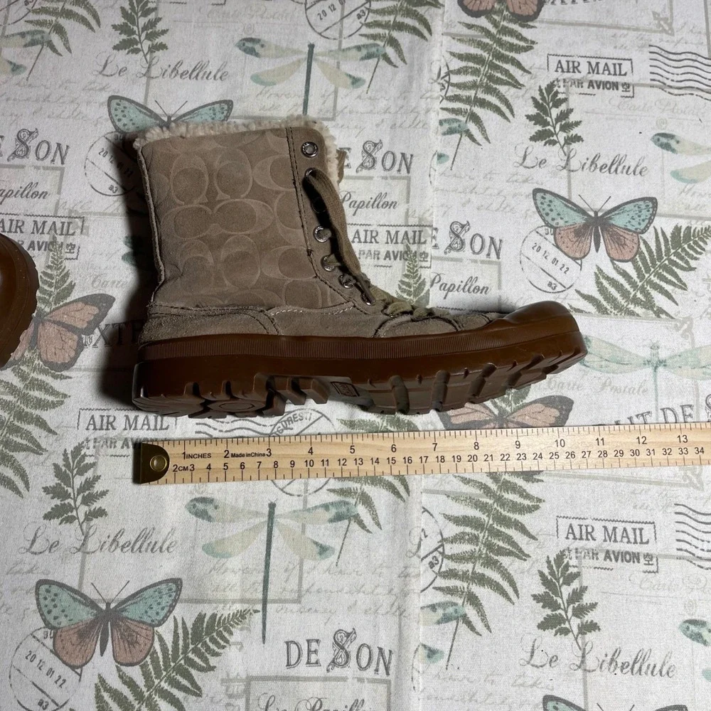 Coach Taupe & Cream Shearling-Lined Winter Boots